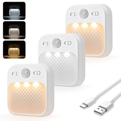 ELEPHANTBOAT® 3Pcs Motion Sensor LED Night Light, Rechargeable Wall Lamp with 3 Color Modes, Adjustable Brightness, Auto-Off Timer, Magnetic Easy Install, Ideal for Bedroom, Bathroom, Stairs, Hallway - Image 1