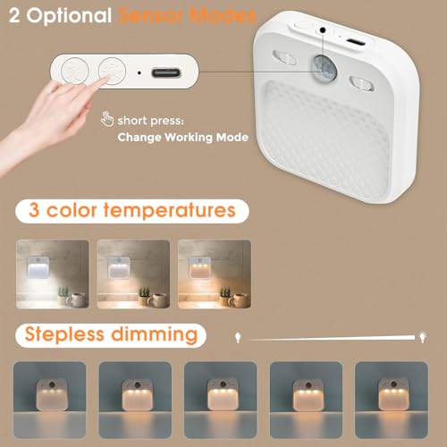 ELEPHANTBOAT® 3Pcs Motion Sensor LED Night Light, Rechargeable Wall Lamp with 3 Color Modes, Adjustable Brightness, Auto-Off Timer, Magnetic Easy Install, Ideal for Bedroom, Bathroom, Stairs, Hallway - Image 4