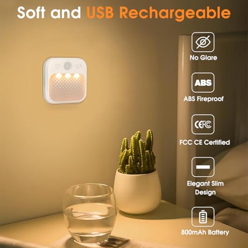 ELEPHANTBOAT® 3Pcs Motion Sensor LED Night Light, Rechargeable Wall Lamp with 3 Color Modes, Adjustable Brightness, Auto-Off Timer, Magnetic Easy Install, Ideal for Bedroom, Bathroom, Stairs, Hallway - Image 2