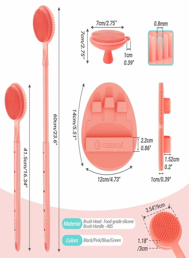 GEENOA Silicone Back/Face Scrubber & Soft Bath Glove 3PCS, 16''- 24'' Extendable Shower Back Scrubber, 360° Anti-Slip & Hand-fit Silicone Bath Glove, Manual Face Brush for All-Round Cleaning(Pink) - Image 2