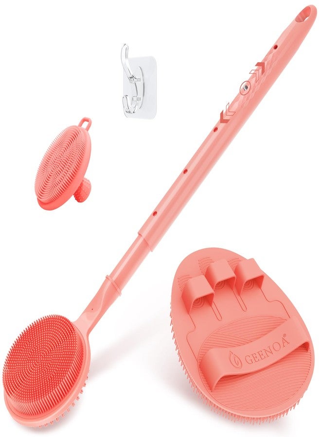 GEENOA Silicone Back/Face Scrubber & Soft Bath Glove 3PCS, 16''- 24'' Extendable Shower Back Scrubber, 360° Anti-Slip & Hand-fit Silicone Bath Glove, Manual Face Brush for All-Round Cleaning(Pink) - Image 1