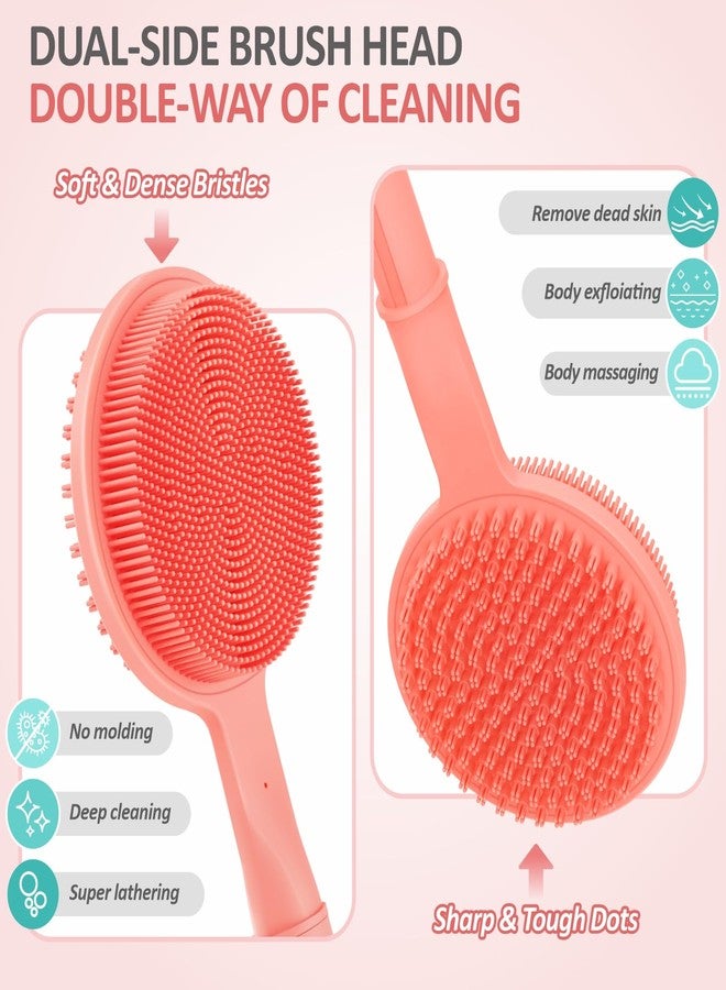 GEENOA Silicone Back/Face Scrubber & Soft Bath Glove 3PCS, 16''- 24'' Extendable Shower Back Scrubber, 360° Anti-Slip & Hand-fit Silicone Bath Glove, Manual Face Brush for All-Round Cleaning(Pink) - Image 4