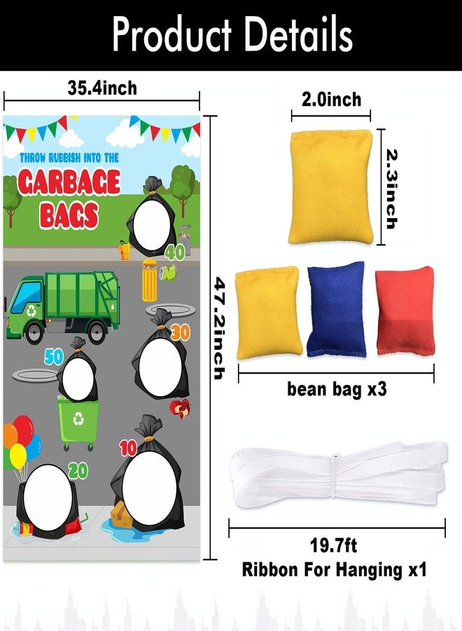 DZTRELFK Bags Garbage Truck Trash Trucks Toss Games Banner Backdrop Waste Management Recycling Bin Throw Rubbish into the Garbage Theme Decor Decorations for Birthday Party Supplies Gift - Image 2