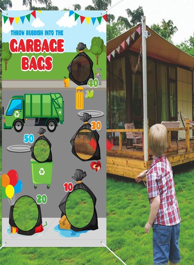 DZTRELFK Bags Garbage Truck Trash Trucks Toss Games Banner Backdrop Waste Management Recycling Bin Throw Rubbish into the Garbage Theme Decor Decorations for Birthday Party Supplies Gift - Image 1