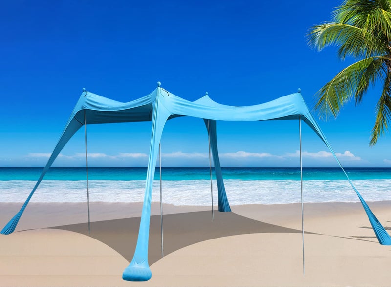 BOTINDO Family Beach Tent Canopy Sun Shade Pop Up Grande Beach Tent Sun Shelter Stability 4 Poles with Portable Carry Bag Outdoor Shade for Fishing Backyard Camping Turquoise 10x10FT 4Pole