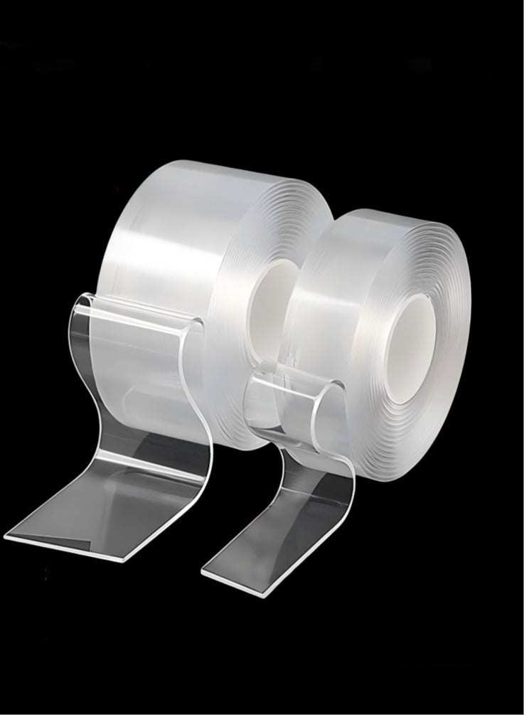 JOYBOS لفافتان من شريط نانو مزدوج الوجهين، شريط لاصق شفاف قوي، مقاوم للماء وقابل للغسل، قابل للإزالة، لا يترك أي بقايا، مناسب للجدران وديكورات المنزل، لا يتطلب حفرًا، قابل لإعادة الاستخدام (لفافة واحدة بطول 3 أمتار وعرض 5 سم، ولفة واحدة بطول 3 أمتار وعرض 3 سم). - Image 1