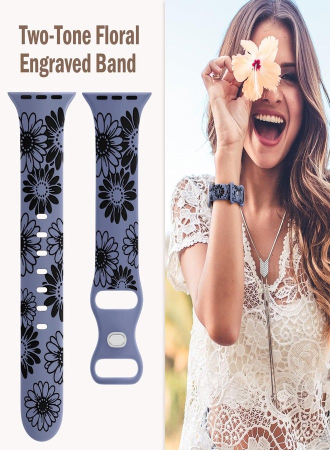 داجين سوار DaQin منقوش بالزهور متوافق مع أساور ساعة Apple Watch للنساء 40 مم 41 مم 42 مم 44 مم 45 مم 46 مم 38 مم، حزام رياضي ناعم من السيليكون بنقشة زهور ثنائية اللون لسلسلة iWatch 11 10 9 8 7 6 5 4 3 2 1 SE - Image 5