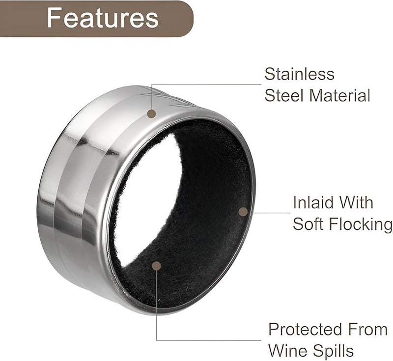 MeeTo Stainless Steel Wine Bottle Collars – Classy Drip Rings with Velvet Felt Linings Durable Drop Stoppers Elegant Wine Pouring Accessories for Home, Kitchen, Bar & Gifts [Pack of 2] - Image 3