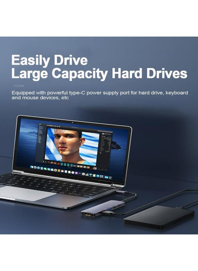 Generic - USB C Hub HDMI Adapter for MacBook Pro/Air, 7-in-1 Powered USB-C Multiport Hub Adapter with 4K HDMI, PD, USB 3.0, SD/TF Card Reader for MacBook Pro/Air Laptops, PC, iPad, iPhone 15/16 and More - Image 1