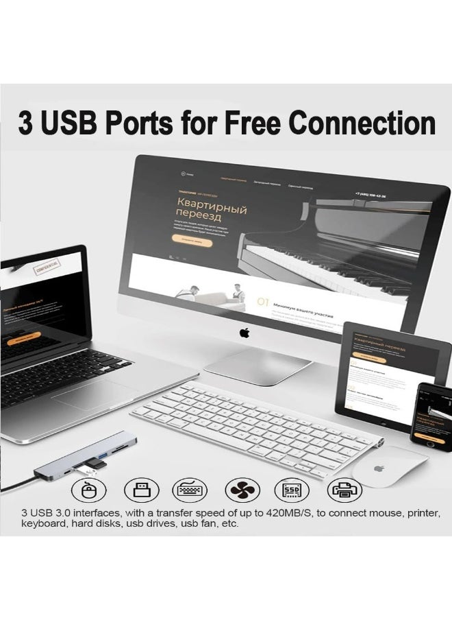 Generic - USB C Hub HDMI Adapter for MacBook Pro/Air, 7-in-1 Powered USB-C Multiport Hub Adapter with 4K HDMI, PD, USB 3.0, SD/TF Card Reader for MacBook Pro/Air Laptops, PC, iPad, iPhone 15/16 and More - Image 1