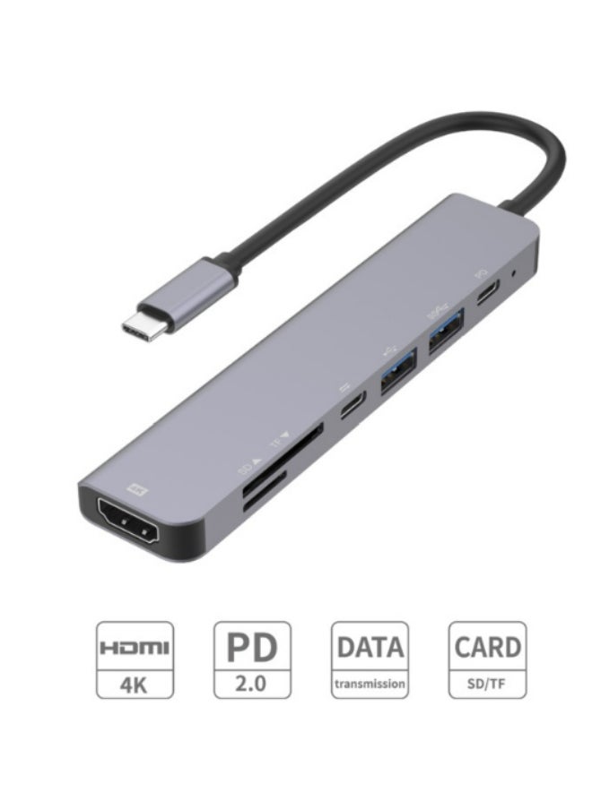 Generic - USB C Hub HDMI Adapter for MacBook Pro/Air, 7-in-1 Powered USB-C Multiport Hub Adapter with 4K HDMI, PD, USB 3.0, SD/TF Card Reader for MacBook Pro/Air Laptops, PC, iPad, iPhone 15/16 and More - Image 1