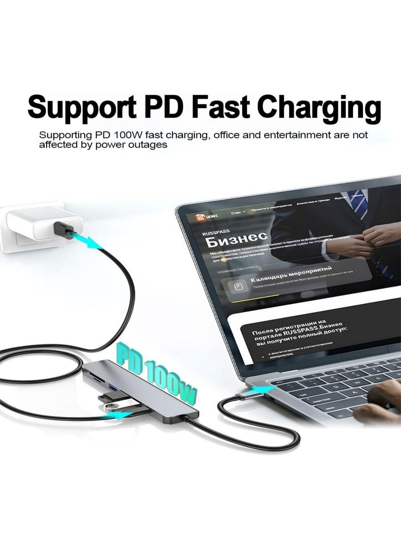 Generic - USB C Hub HDMI Adapter for MacBook Pro/Air, 7-in-1 Powered USB-C Multiport Hub Adapter with 4K HDMI, PD, USB 3.0, SD/TF Card Reader for MacBook Pro/Air Laptops, PC, iPad, iPhone 15/16 and More - Image 1