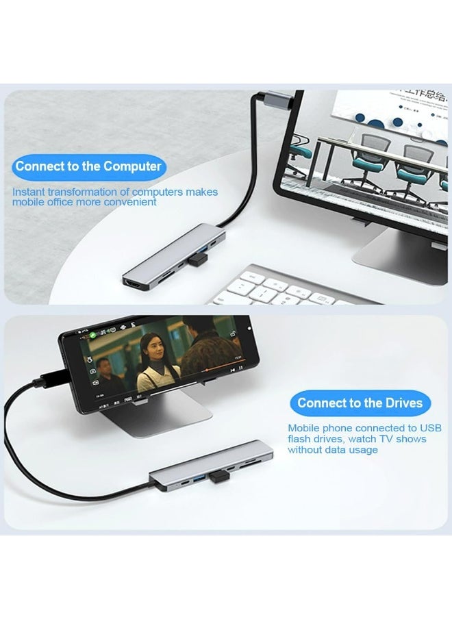 Generic - USB C Hub HDMI Adapter for MacBook Pro/Air, 7-in-1 Powered USB-C Multiport Hub Adapter with 4K HDMI, PD, USB 3.0, SD/TF Card Reader for MacBook Pro/Air Laptops, PC, iPad, iPhone 15/16 and More - Image 1