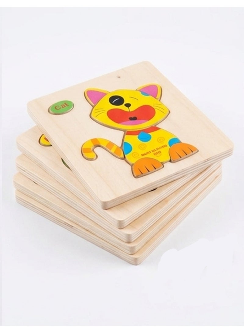 Wooden puzzle set for children consisting of 4 pieces with different animal shapes to develop skills - Image 2