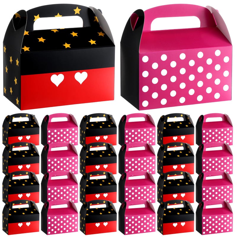 Marspark 24 Pack Black and Pink Mouse Cartoon Birthday Party Supplies, Paper Gift Boxes, Cartoon Candy Treat Boxes for Birthday Party Decorations (Black and Pink Pattern) - Image 1