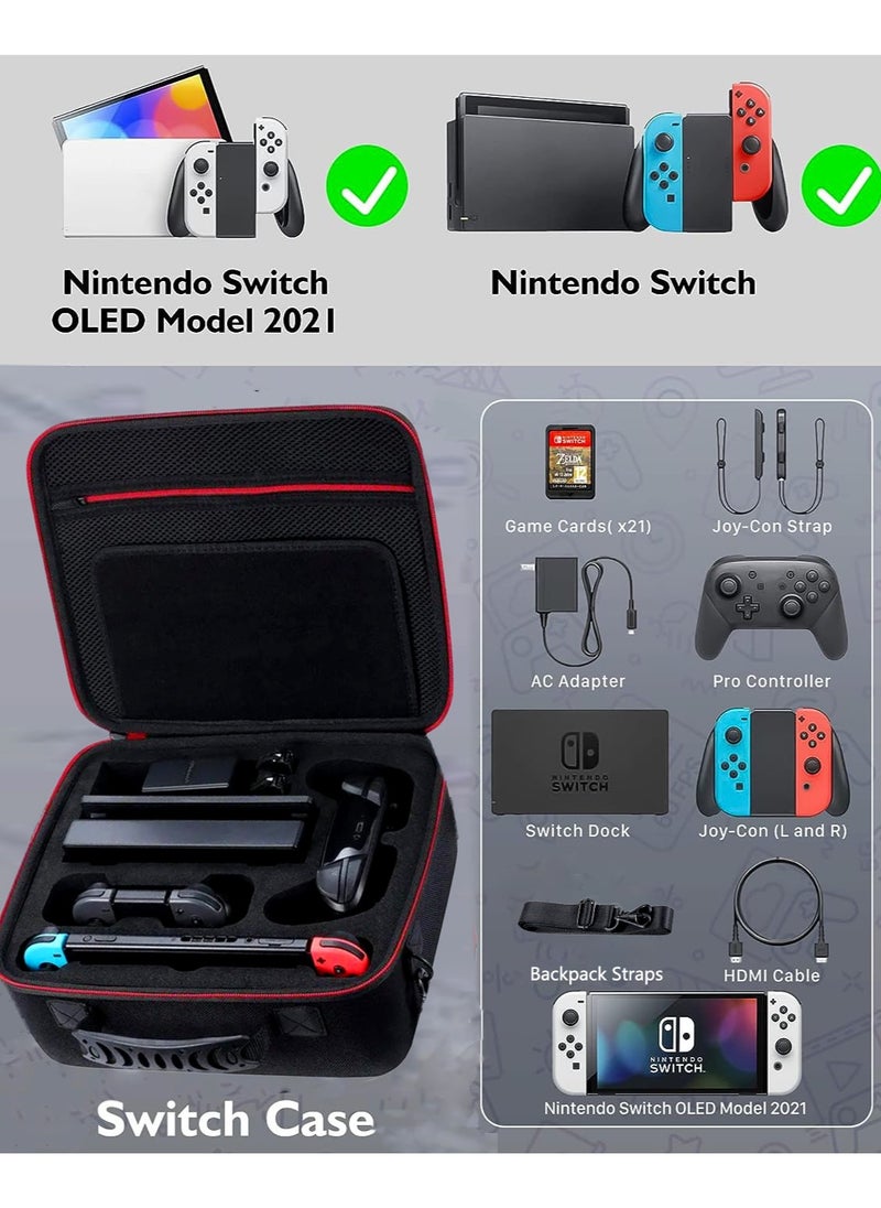 OHAHO - Carrying Storage Case for Nintendo Switch/For Switch OLED Model (2021) Portable Travel All Protective Hard Messenger Bag Soft Lining 21Games for Switch Console Pro Controller Accessories Black - Image 1