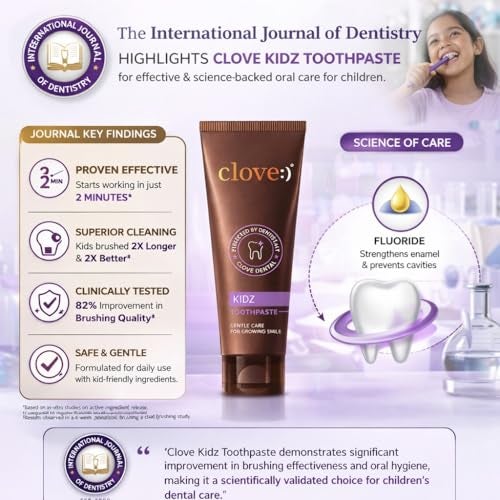 Clove Kidz Toothpaste for Kids 3+ Years , FREE ₹2000 Dental Treatment/ Services With Every Pack , Natural Strawberry Flavour, Cavity Protection & Enamel Support, Colour Changing, Safe formula, Gluten-Free 100g - Image 2