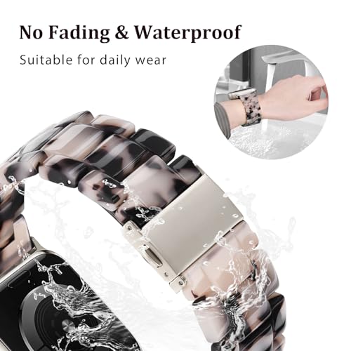 V-MORO Resin Bands Compatible with Apple Watch Series 11/10 Band 40/41mm Lightweight Fashion Strap Bracelet with Starlight Buckle for iwatch Series SE/9/8/7/6/5/4/3/2/1(Tortoise Stone,38/40/41/42mm) - Image 4