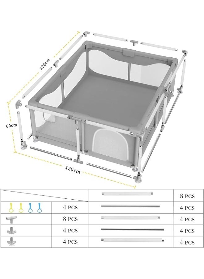 Portable Baby Playpen Activity Center with Breathable Mesh, Anti-Fall, 120x120cm, Gray - Image 3