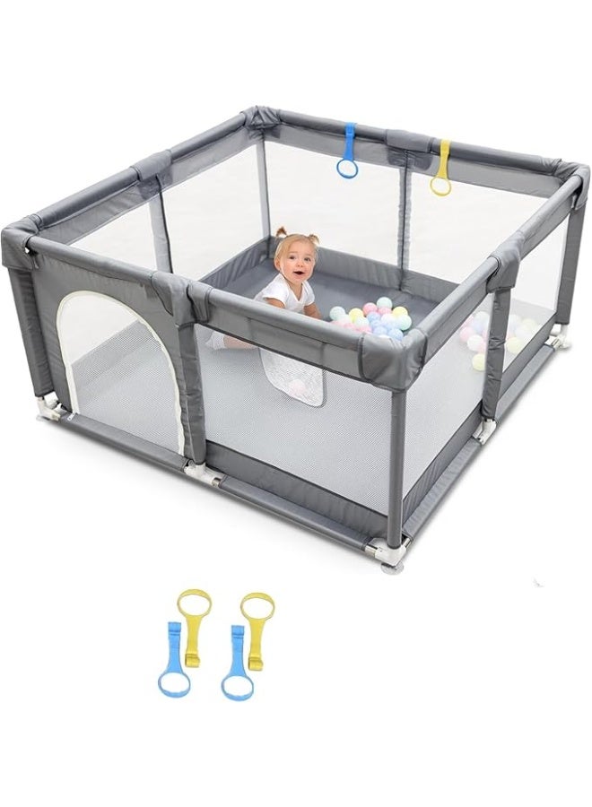 Portable Baby Playpen Activity Center with Breathable Mesh, Anti-Fall, 120x120cm, Gray - Image 1