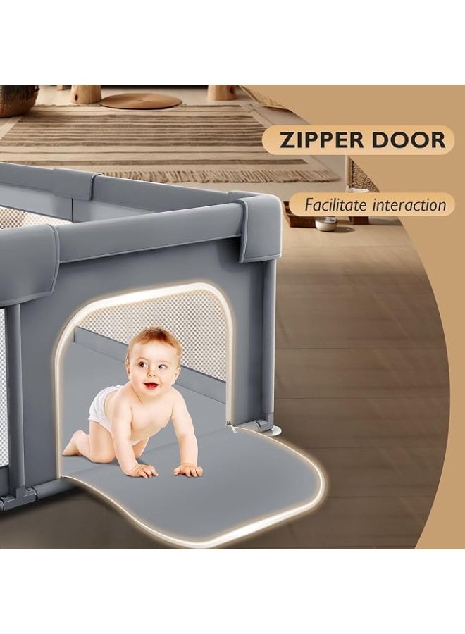 Portable Baby Playpen Activity Center with Breathable Mesh, Anti-Fall, 120x120cm, Gray - Image 2