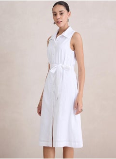 Femmella Seersucker Sleeveless Shirt Midi Dress by Styli  - Image 2