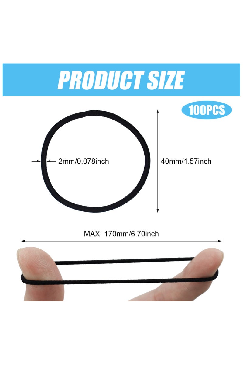 Black Hair Ties, Elastic Hair Bobbles, Ponytail Holders and Elastic Hair Bands for Women, Men and Children (100 PCS 2mm) - Image 2