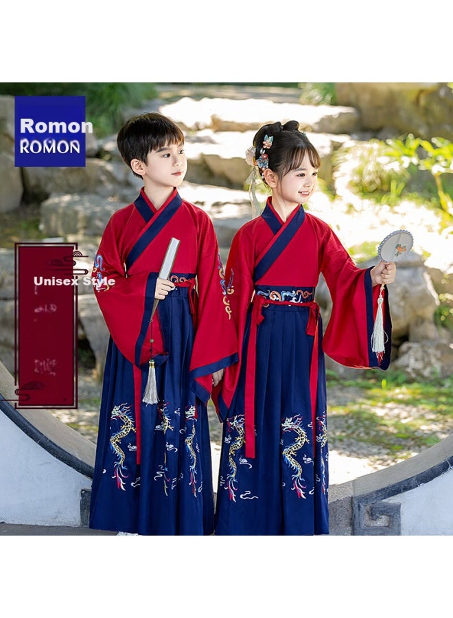 ROMON Romon Children's Traditional Chinese Hanfu Costume For Boys And Girls, Ancient Chinese Style Campus Recitation Outfit Performance Costume, Burgundy, Size 110  - Image 2