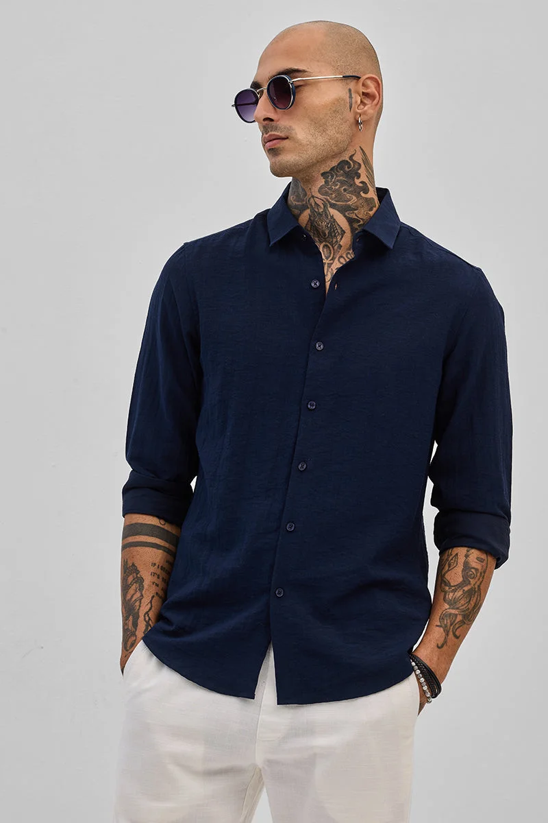 SNITCH Navy Slim Fit Shirt