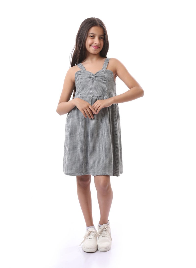 Andora Girls Slip On Patterned Summer Dress - Grey & Black - Image 1
