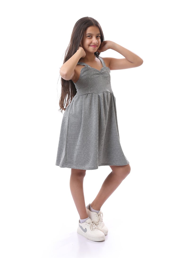 Andora Girls Slip On Patterned Summer Dress - Grey & Black - Image 3