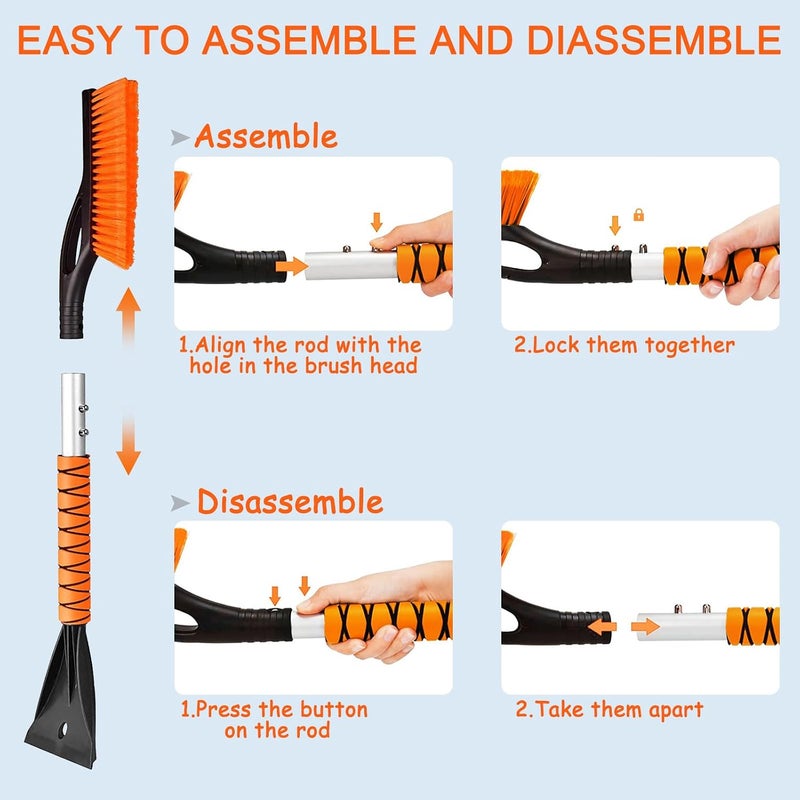 Wewymewo 27" Detachable Aluminum Snow Brush & Ice Scraper for Car Windshield - Ergonomic Foam Grip, Suitable for Cars, Trucks, SUV Windshields & Windows, Winter Car Essential Tool - Image 5