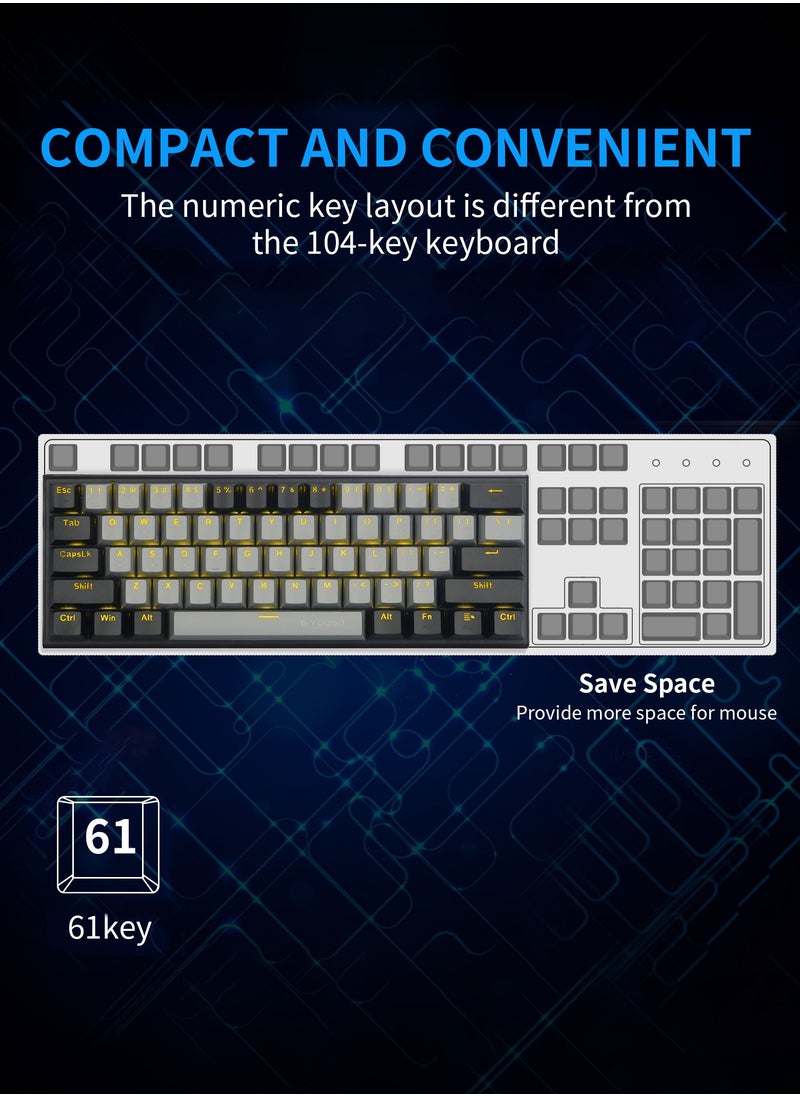 E-YOOSO - 60% Wired Mechanical Gaming Keyboard with Red Switches, Yellow LED Backlit, Ultra-Compact Computer Keyboard for PS4/5, Windows, Mac OS (Grey Black) - Image 1