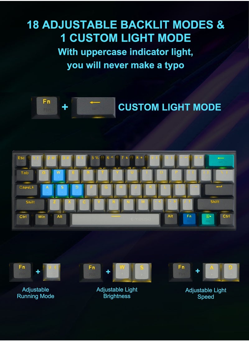 E-YOOSO - 60% Wired Mechanical Gaming Keyboard with Red Switches, Yellow LED Backlit, Ultra-Compact Computer Keyboard for PS4/5, Windows, Mac OS (Grey Black) - Image 1