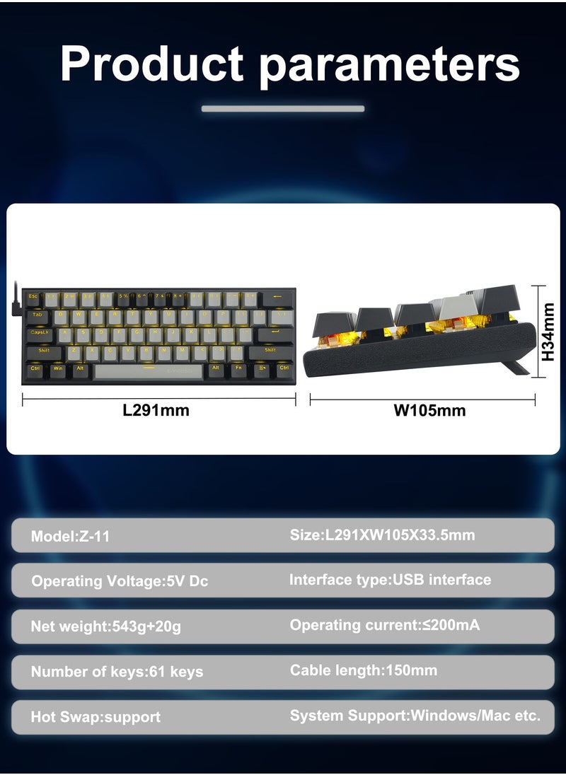 E-YOOSO - 60% Wired Mechanical Gaming Keyboard with Red Switches, Yellow LED Backlit, Ultra-Compact Computer Keyboard for PS4/5, Windows, Mac OS (Grey Black) - Image 1