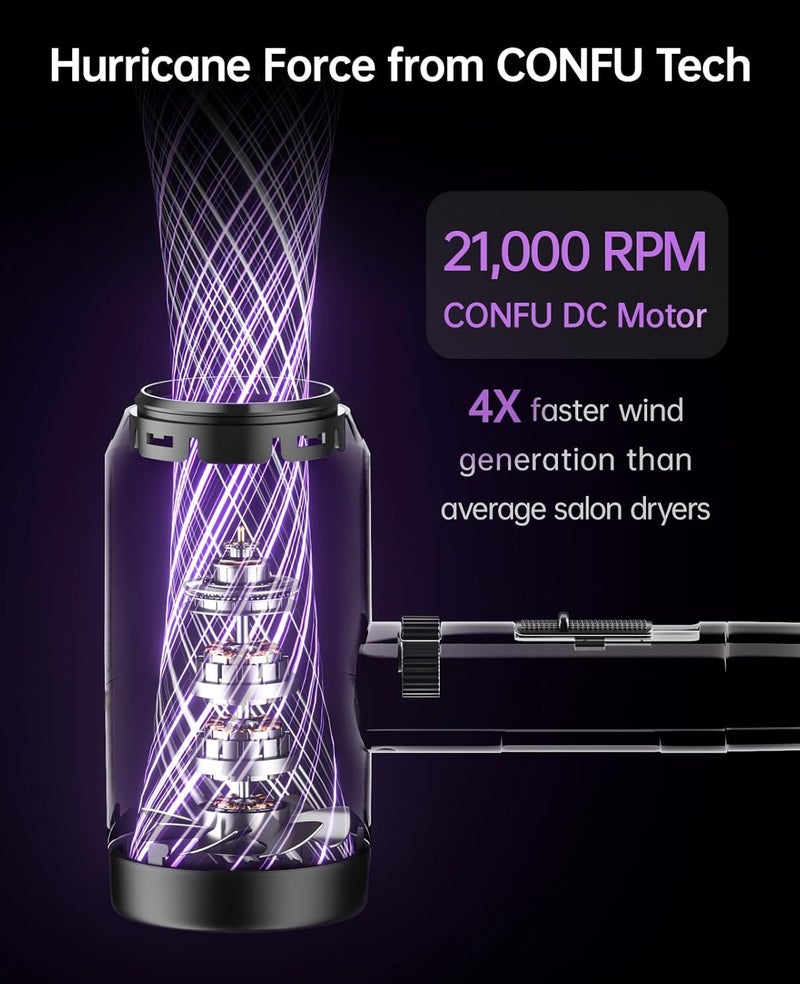 CONFU Hair Dryer with Diffuser, Ionic Blow Dryer 1600W, Portable Lightweight Fast Drying Negative Ion Hairdryer, 3 Heat Settings with Diffuser and Concentrator Nozzle for Home & Travel - Image 3