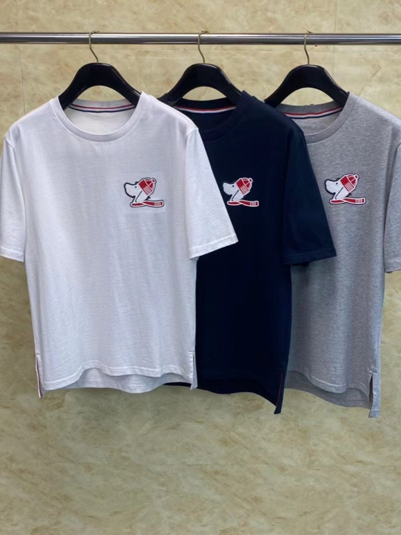 Tb Tom Christmas Dog Head Embroidered Round Neck Short Sleeve Casual T-Shirt For Men And Women - Image 2