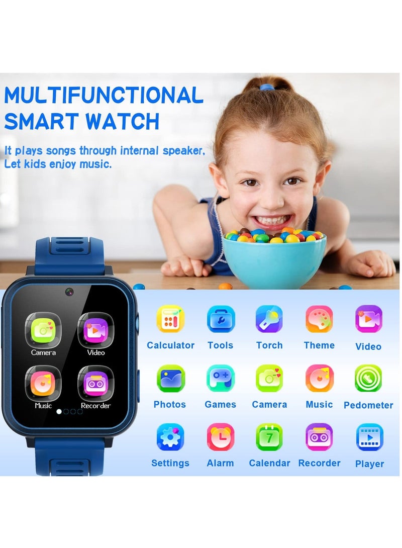 EVEREEN Kids Smart Watch, Smart Game Watch with 24 Games, HD Touch Screen, Video, Camera, Music Player, Pedometer, Flashlight, Alarm Clock,  Kids Watches for 3-12 Year Olds Boy/Girl (Dark Blue) - Image 2
