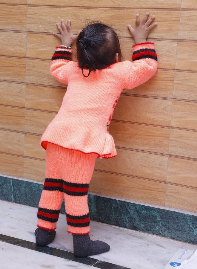 Honbon Baby Woolen Sweater with Payjama Peach Color Collar Neck Full Sleeve Frock Sweater for Baby Girls 1-2 Years - Image 2