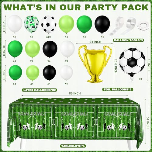 BORAMDO Soccer Birthday Party Decorations 87Pcs Soccer Birthday Party Supplies Including Tablecloth Backdrop Banner Cake Topper Latex Balloons Foil Balloons Decorations Kit - Image 3