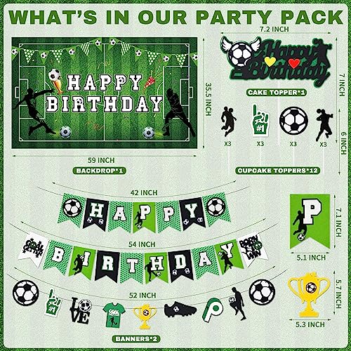 BORAMDO Soccer Birthday Party Decorations 87Pcs Soccer Birthday Party Supplies Including Tablecloth Backdrop Banner Cake Topper Latex Balloons Foil Balloons Decorations Kit - Image 2