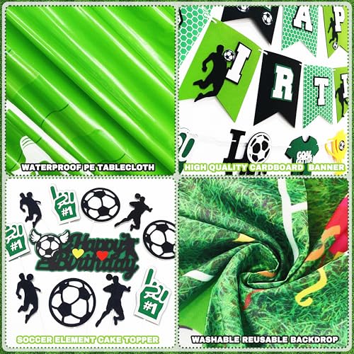 BORAMDO Soccer Birthday Party Decorations 87Pcs Soccer Birthday Party Supplies Including Tablecloth Backdrop Banner Cake Topper Latex Balloons Foil Balloons Decorations Kit - Image 4