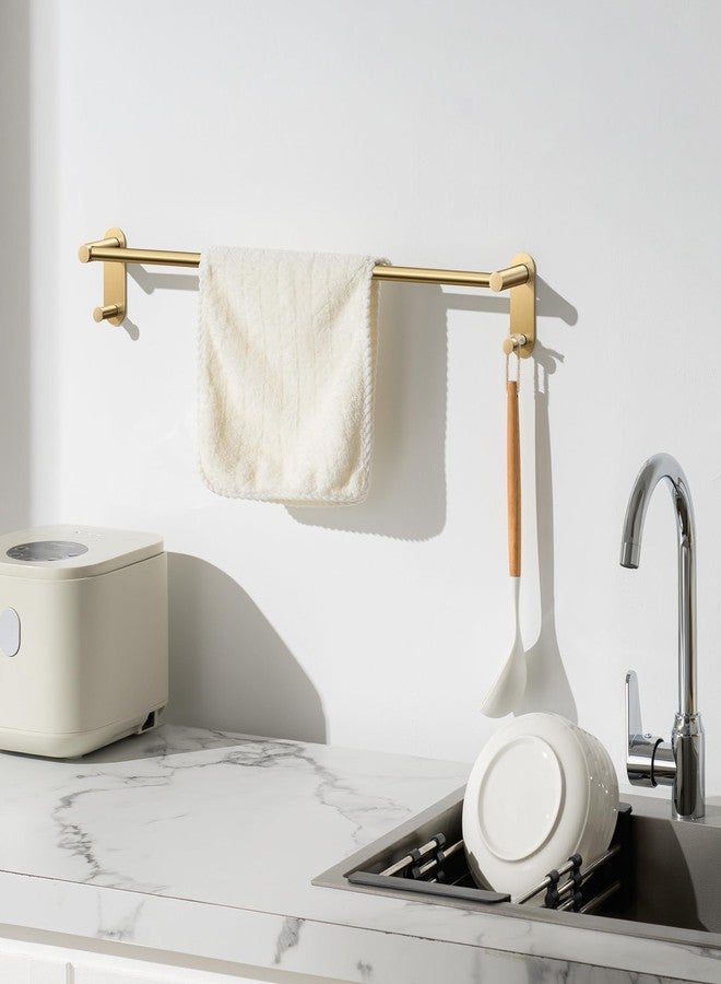 Josmimic 24 Inch Adhesive Towel Bar - Stainless Steel Stick on Towel Rack for Bathroom, No Drilling Towel Holder with 2 Hooks, Brushed Gold - Image 4