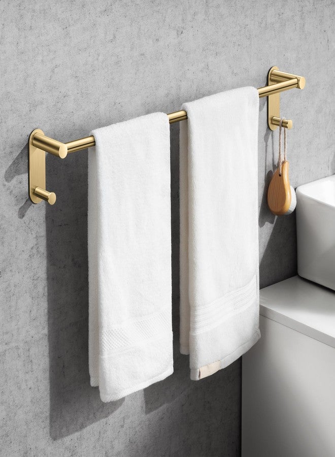 Josmimic 24 Inch Adhesive Towel Bar - Stainless Steel Stick on Towel Rack for Bathroom, No Drilling Towel Holder with 2 Hooks, Brushed Gold - Image 1