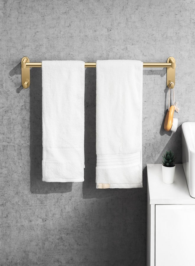 Josmimic 24 Inch Adhesive Towel Bar - Stainless Steel Stick on Towel Rack for Bathroom, No Drilling Towel Holder with 2 Hooks, Brushed Gold - Image 3