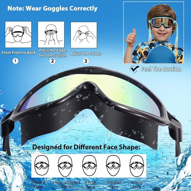 Seago Swim Goggles 2 Pack Anti-Fog Anti-UV Wide View Swimming Goggles for Kids 3-14 - Image 3