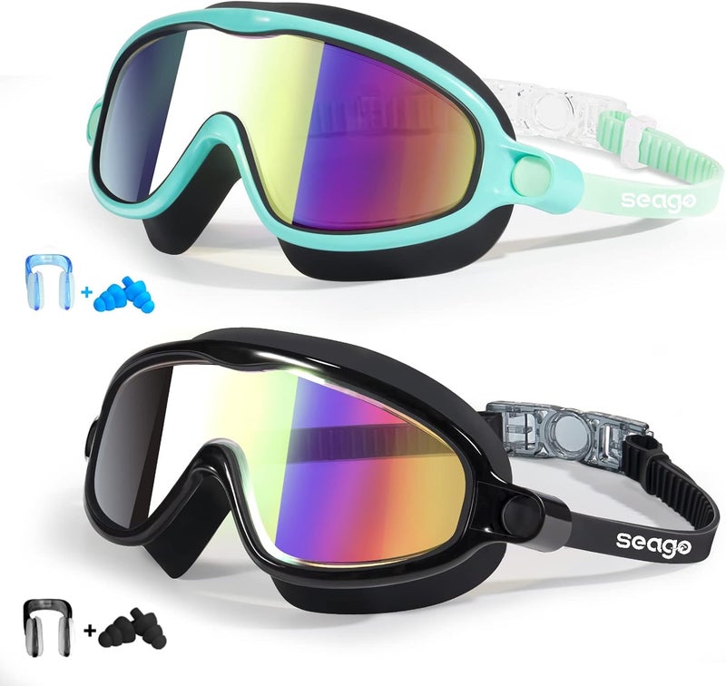 Seago Swim Goggles 2 Pack Anti-Fog Anti-UV Wide View Swimming Goggles for Kids 3-14 - Image 1