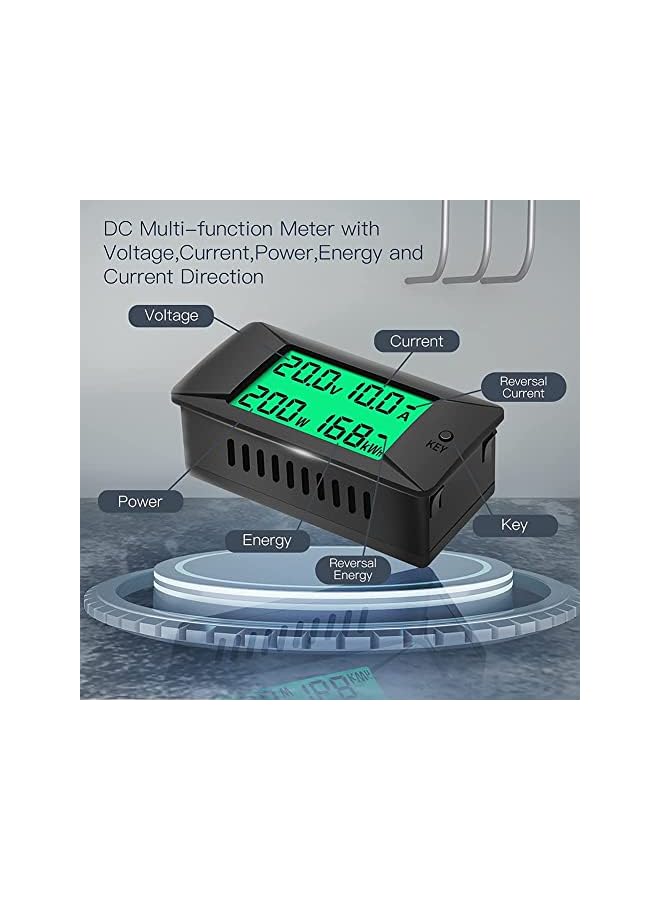 PROMASS DC Multifunction Battery Monitor Meter, Digital Current Voltage Meter Solar Power Meter Multimeter Ammeter Voltmeter Voltage Current Detection 0-300V,0-100A Built-in Shunt for 12V/24V/48V Battery - Image 3