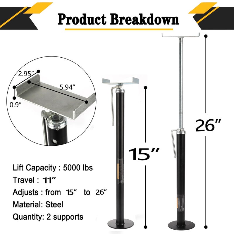 LUSHIH RV Slide Out Support Trailer Stabilizer Jacks, RV Camper Accessories for Travel Trailers - 15" to 26" - 5000 Lbs Each - Pack of 2 - Image 2