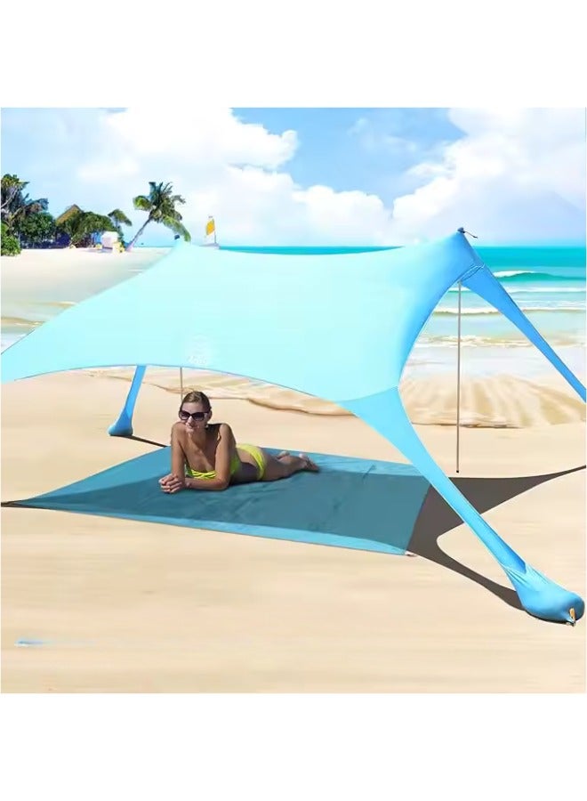 Outdoor.Market All-in-One Pop-Up Beach Tent Canopy – UPF50+ Lycra Sun Shade with 2 Stability Poles, Beach Mat, Towel, Shovel, Nodes, Pegs & Carry Bag – Windproof Outdoor Shelter for Camping, Fishing, Backyard (Blue) - Image 2